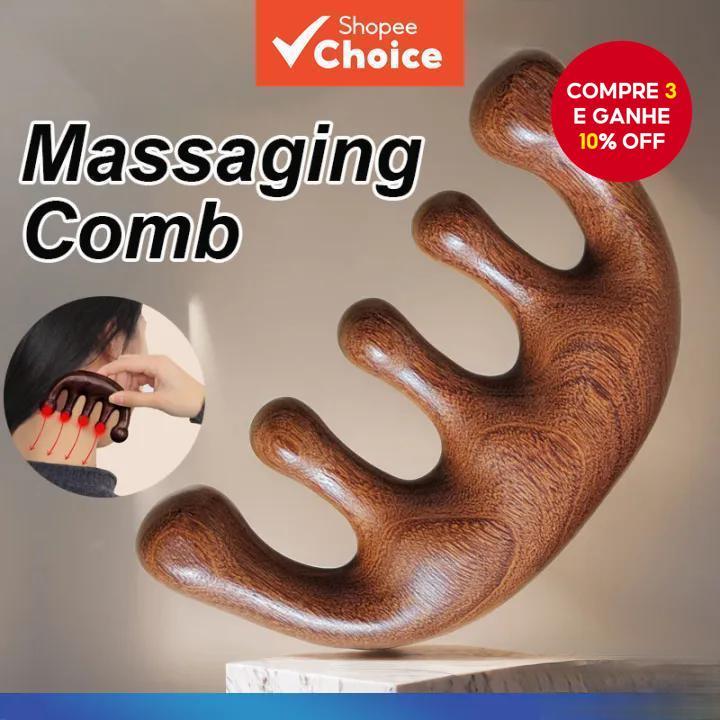 Pente Massageador De Madeira – Ferramenta De Cinco Dentes Para Estimulação Do Meridiano Couro Cabeludo E Corporal em Oferta na Shopee