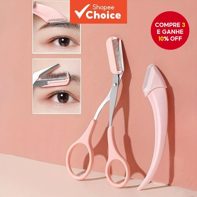 Profissional Sobrancelha Aliciamento 2 Pçs Conjunto Tesoura Faca Navalha Pang...