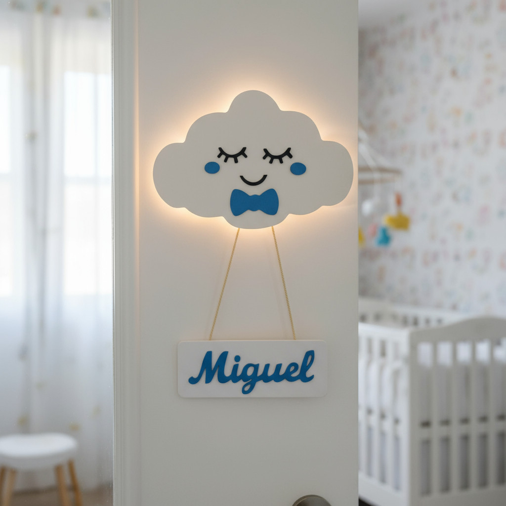 Enfeite De Maternidade Nuvem Com Plaquinha Nome Bebe E Led Enfeite Quarto Bebe E Porta Maternidade