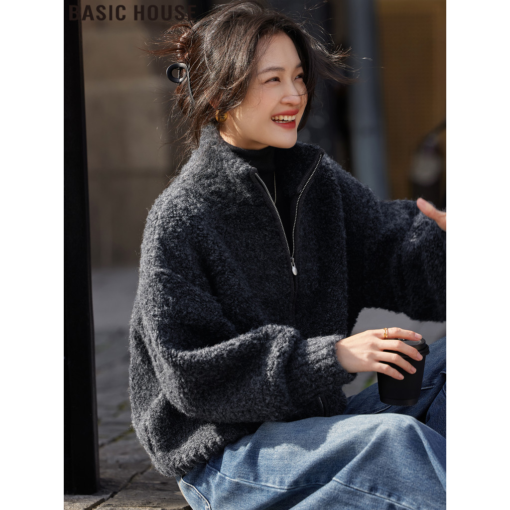 Casa básica/casa básica bom quente grosso cinza escuro lã camisola jaqueta de malha Cardigan feminino primavera