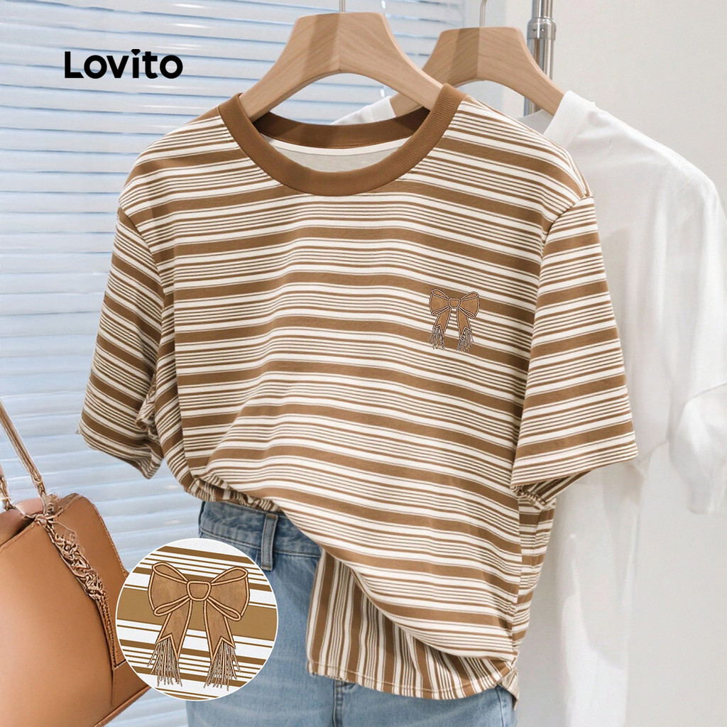 Lovito Camiseta Casual Para Festa Colorblock Primavera/verão Cáqui Feminina L165ED643 em Oferta na Shopee