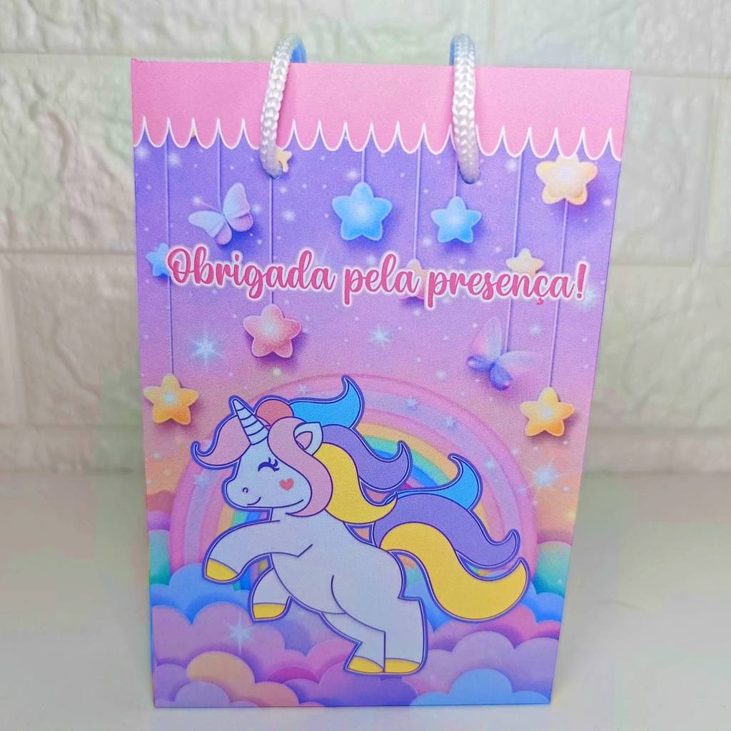 PEGUE E MONTE  Sacolinha  Personalizada Unicórnio Arco Irís Lembrancinha Festa Infantil  Sacola Surpresa Bolsinha