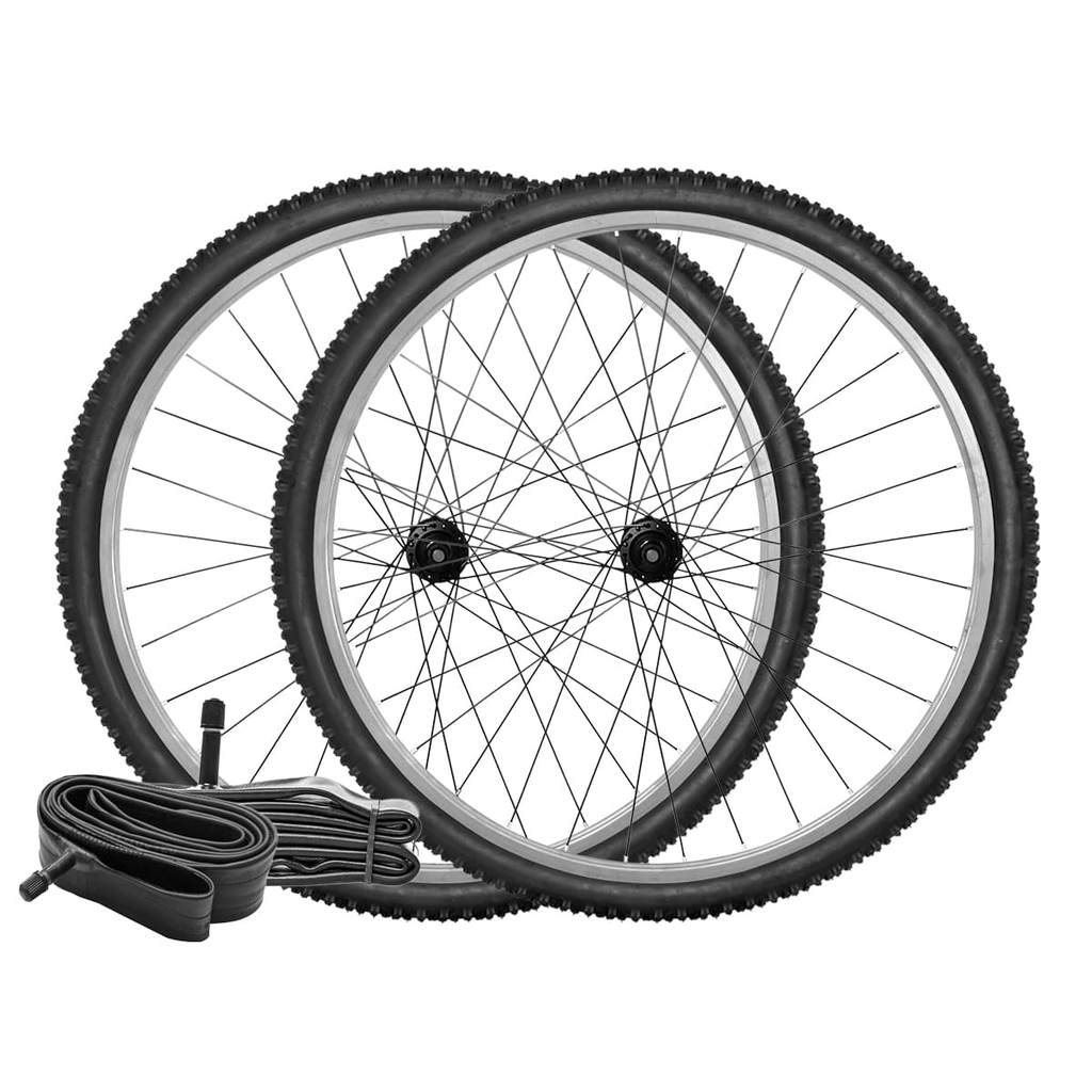 Par de Rodas Aro 26 1.95 Com Pneus e Câmaras Aro 26 Alumínio Para Freio V-Brake - Roda Montada