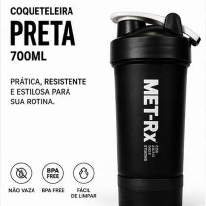 COQUETELEIRA PRETA 700ML SHAKER FITNESS  NÃO VAZA | BPA FREE | IDEAL PARA WHEY E ACADEMIA