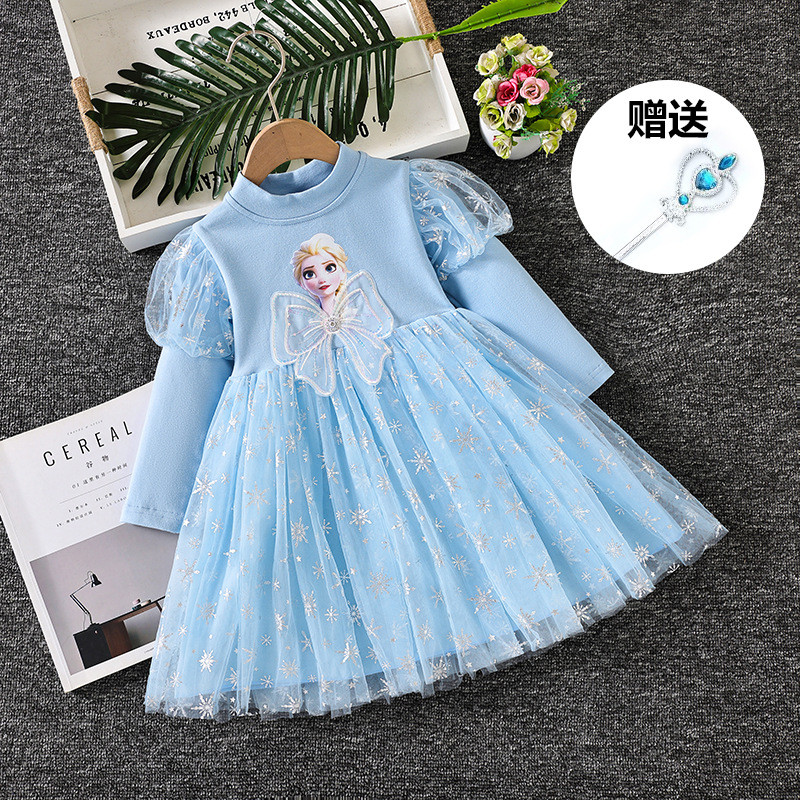 Primavera verão menina elsa vestido de princesa coroa livre varinha mágica elsa dos desenhos animados Avatar outono vest