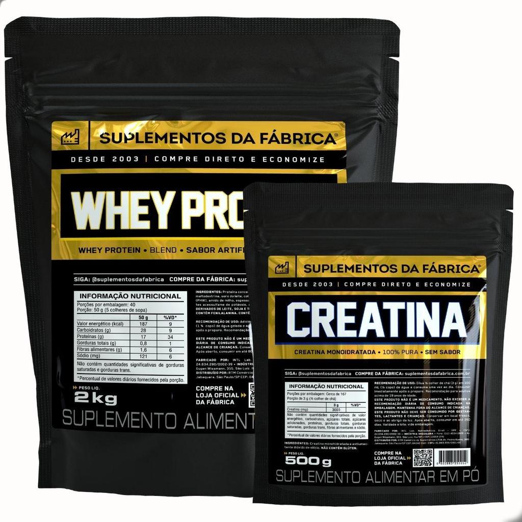 Kit Whey ISO Blend 2Kg + Creatina 500g Suplemento da Fabrica