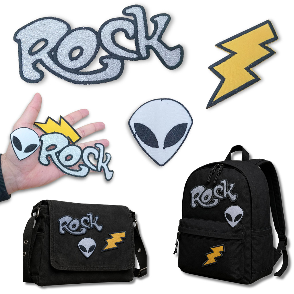 Kit 3 Adesivos patch bordado Rock Et Raio costura