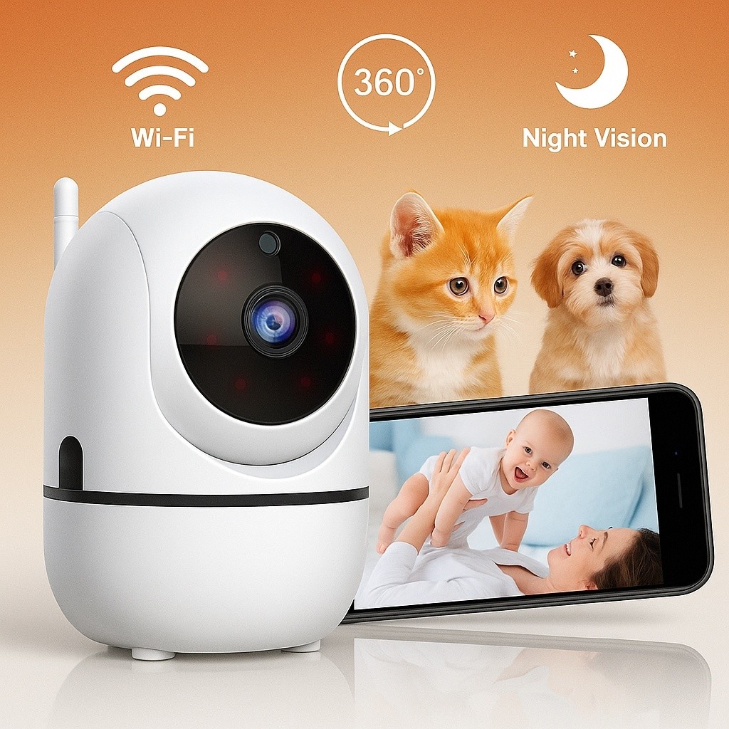 Babá Eletrônica Câmera Seguraca Wi-Fi 1080p Pet Giratória Visão Noturna Infravermelho Microfone