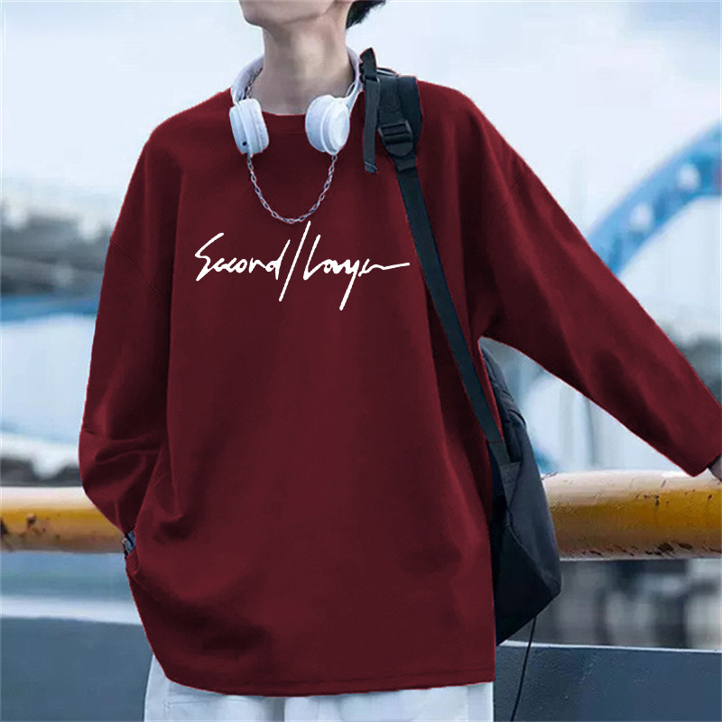 Camiseta masculina de manga comprida de algodão puro primavera outono novo estilo ins estilo Hong Kong Street Wear inter