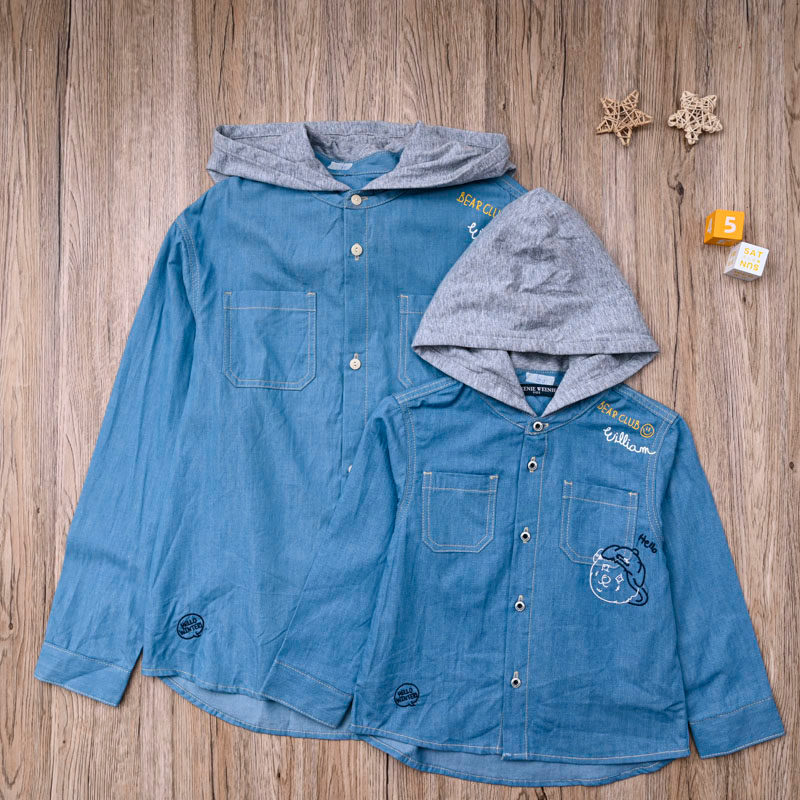 Casa única bebê menino camisa primavera outono com capuz Denim camisa meninos grandes crianças Casual manga longa bonito