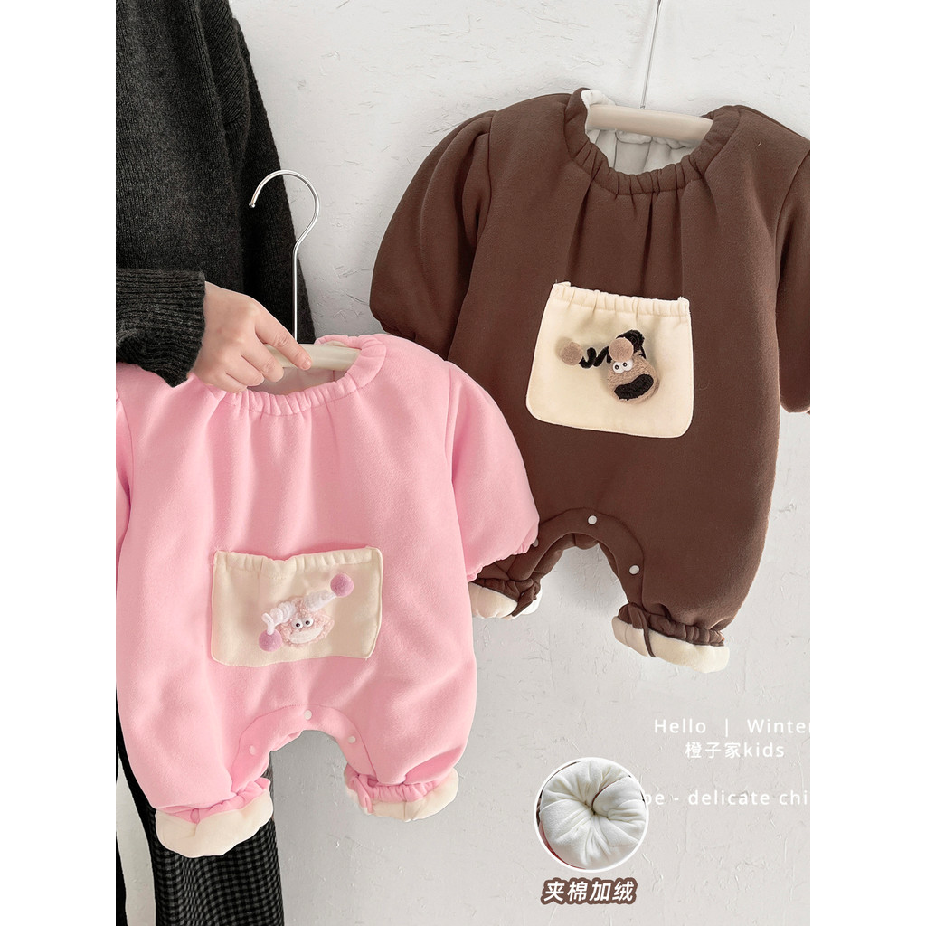 Meninas roupas de inverno moda quente macacão bebê roupas de inverno roupas de algodão bebê bonito Outing roupas velo ma