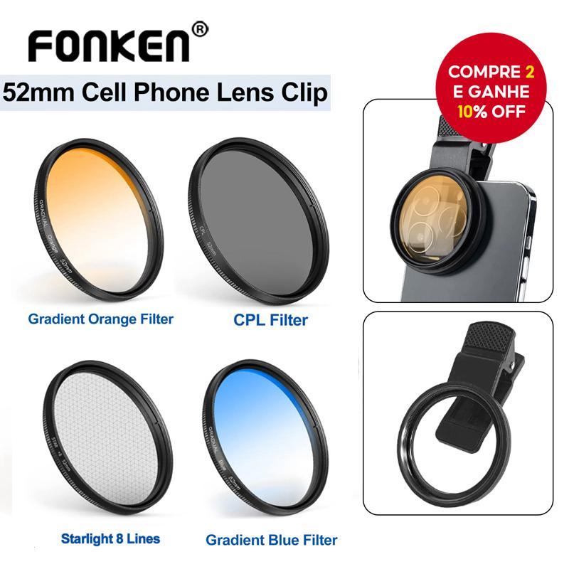 Novo Clip de Lente de Câmera Universal Ajustável Fonken de 52mm CPL Filtro Starlight 8 Linhas para Todos os Smartphones