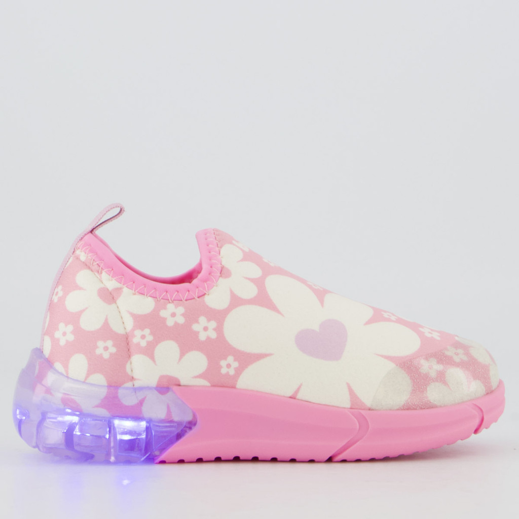 Tênis Bibi Space Floral Com Luzes Rosa