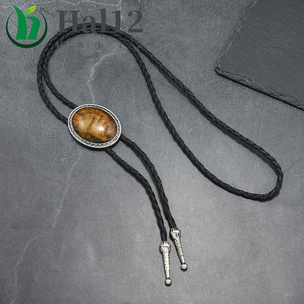 Colar De Pedra Turquesa HALB , Longo Estilo Cowboy Ocidental Étnico Corda De Couro Vintage