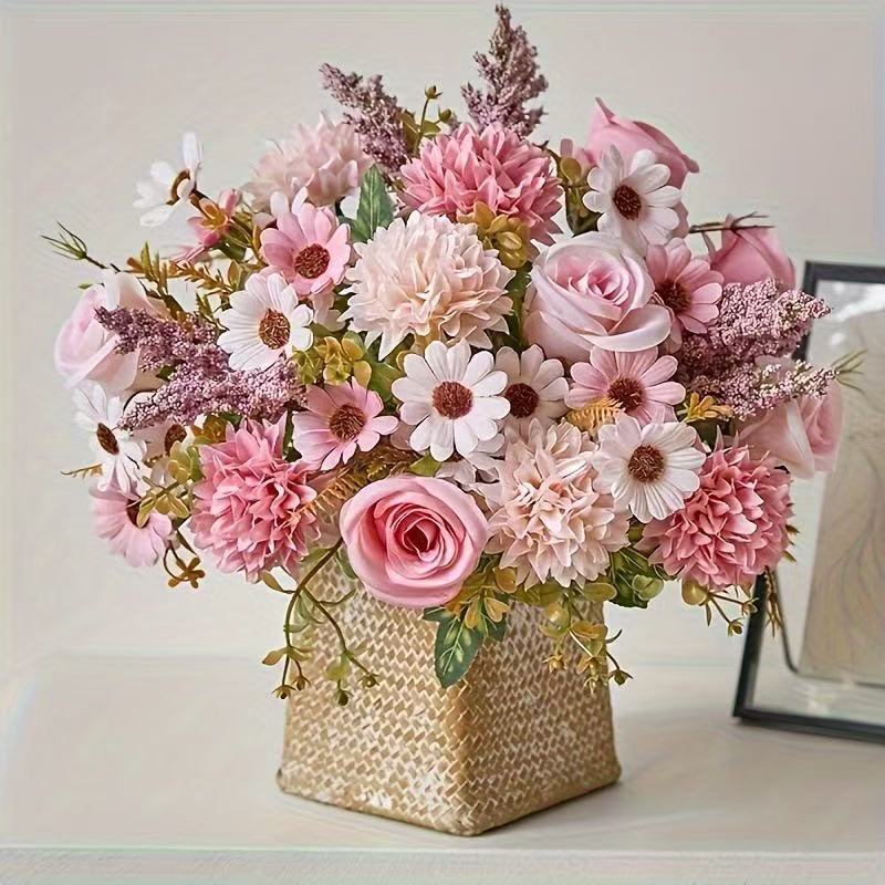 Flores artificiais, 7 cabeças de rosas e crisântemos de outono --9618 em Oferta na Shopee