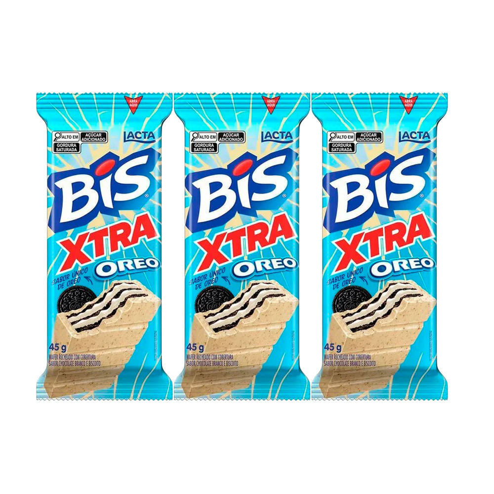Kit 3 Chocolate Bis Lacta Xtra Oreo com 45g