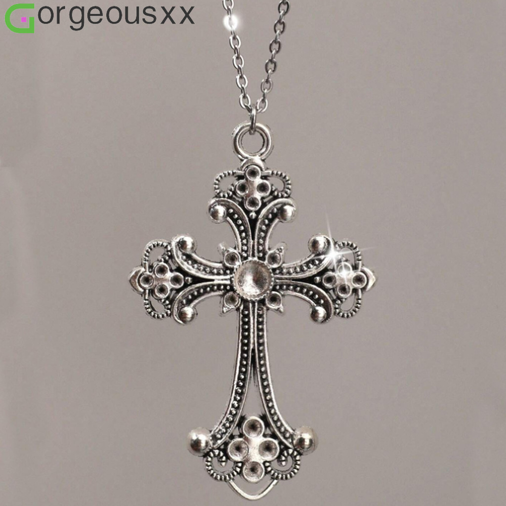 [Gorgeousxx] Colares Com Pingente De Cruz De Metal Gótico Vintage Para Mulheres Joias De Festival De Halloween