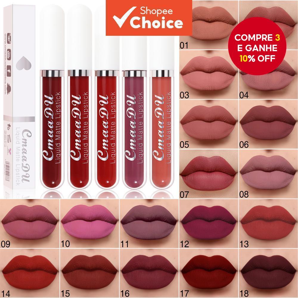Batons Matte Impermeáveis CMaaDu 18 Cores, Longa Duração, Não Gruda, Forma de Copo, Maquiagem Barata