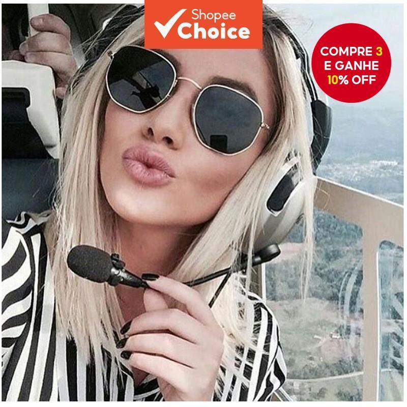 Óculos De Sol Vintage Hexagonais UV400 Lentes Planas Armação Leve Unissex Para Dirigir Viagens Diariamente