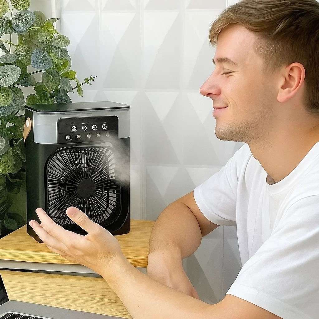 Climatizador Ventilador Mini Ar Condicionado Umidificador Purificador Preto Refrigeração