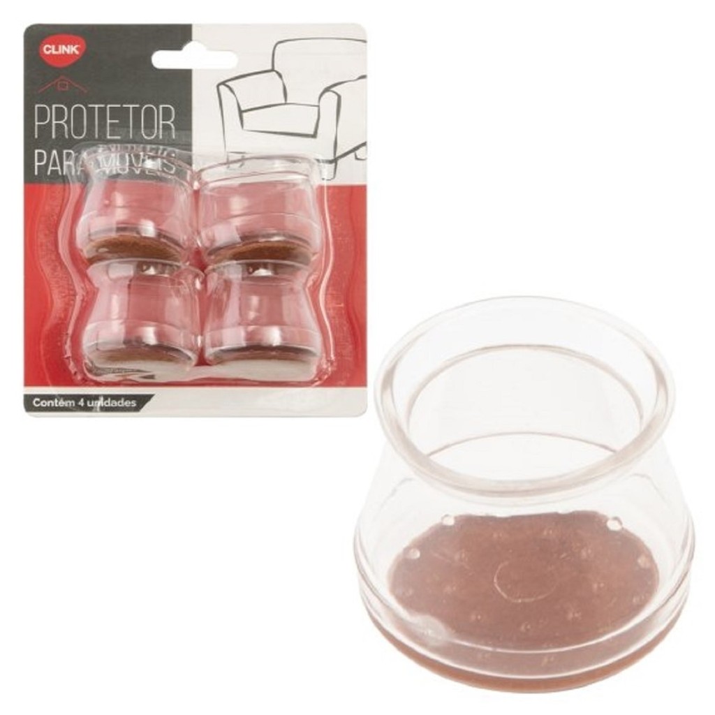 Kit 4 Protetores Pé De Cadeira Silicone Feltro Transparente