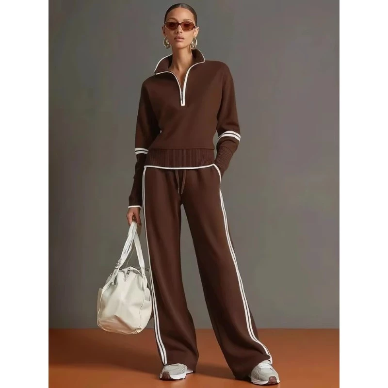 Conjunto Esportivo Elegante De Manga Comprida E Calça Cor Sólida/Bloqueada 202605A — imagem 1