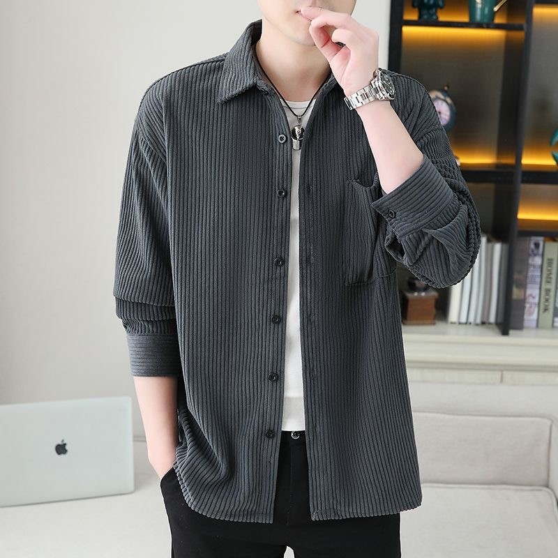 Camisa De Manga Comprida De Veludo Masculina Primavera Outono Inverno Casual Workwear Camisa Jaqueta Masculina Na Moda F