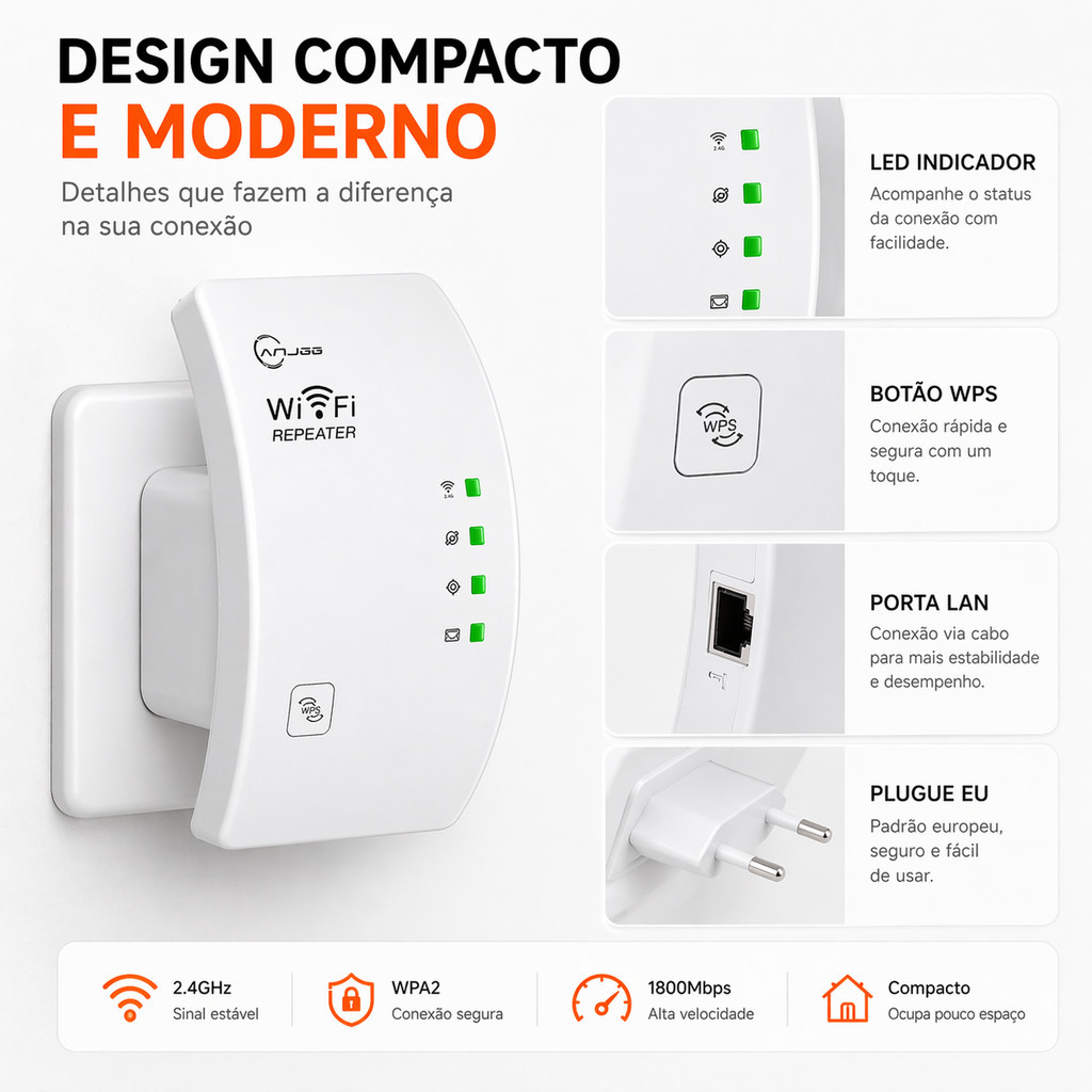 Repetidor De Sinal WiFi Sem Fio Extensor Potente 300Mbps Amplificador Internet Bivolt