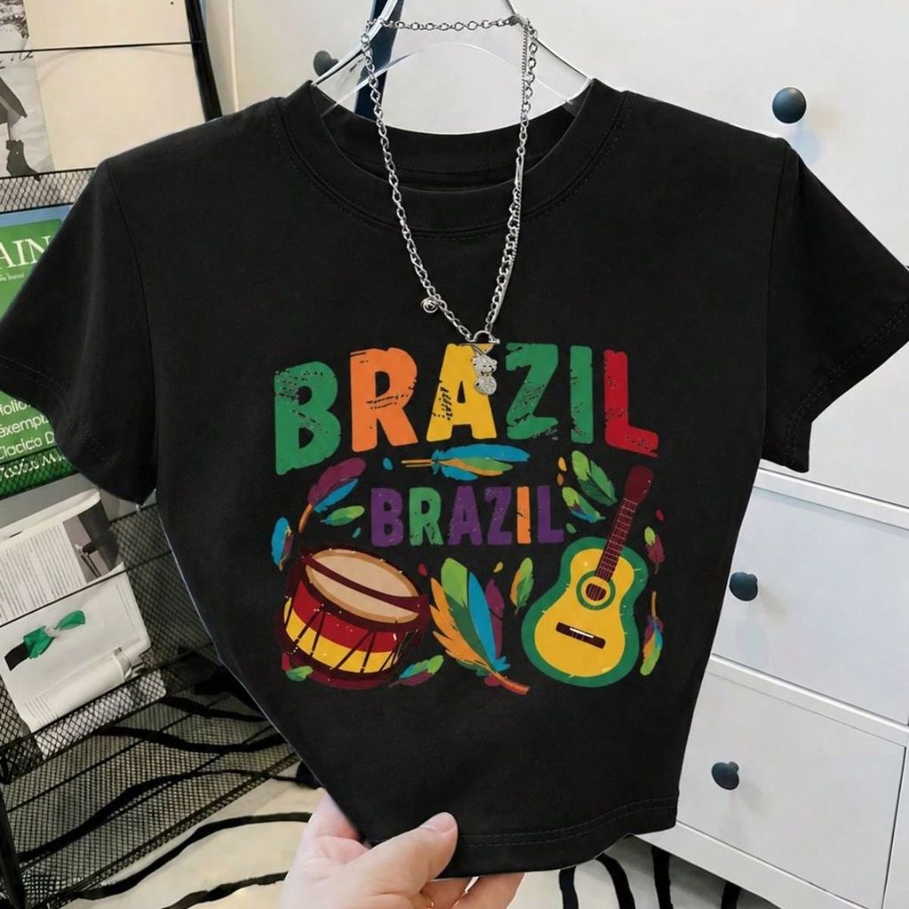 Cropped Feminino Especial Copa do Mundo Estampa Brasil Seleção Brasileira Camiseta Top Confortável