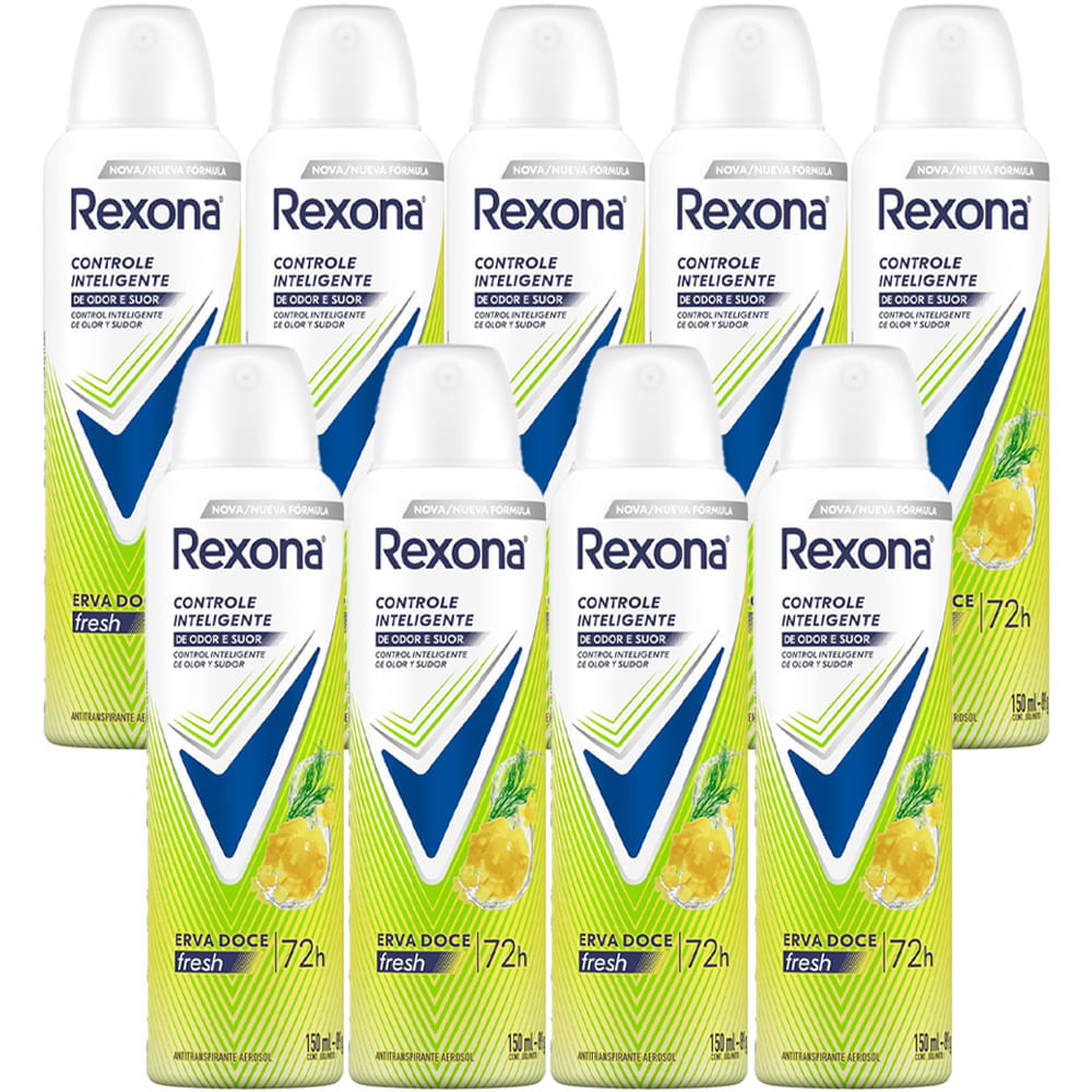 Kit Desodorante Aerosol Rexona Erva Doce Feminino 150ml - 9 Unidades