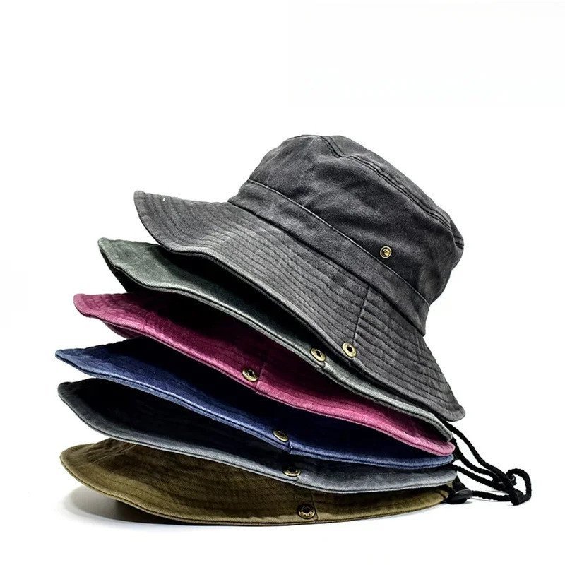 Chapéu Bucket de Algodão Lavado para Homens e Mulheres |     Boné de Sol Unissex |     Chapéu de Pesca em Acrílico |