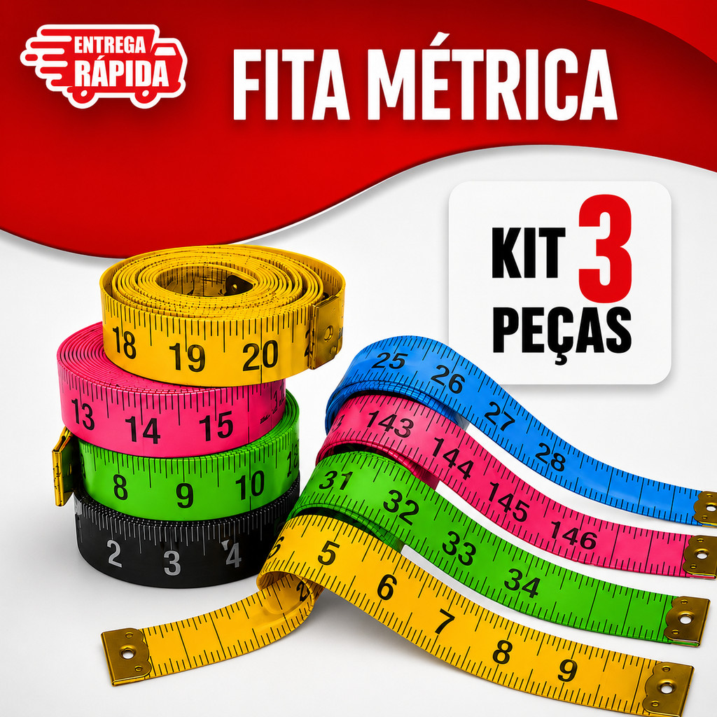 Fita Métricas 3 Peças Flexível Medida Corporal Academia Costura Artesanato Dupla Face 150cm