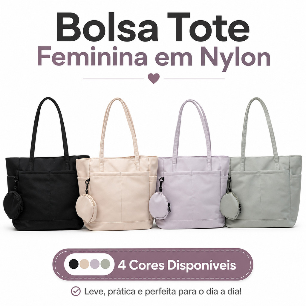 Bolsa Tote de Nylon Grande com Necessaire Resistente à Água para Trabalho e Faculdade Espaçosa