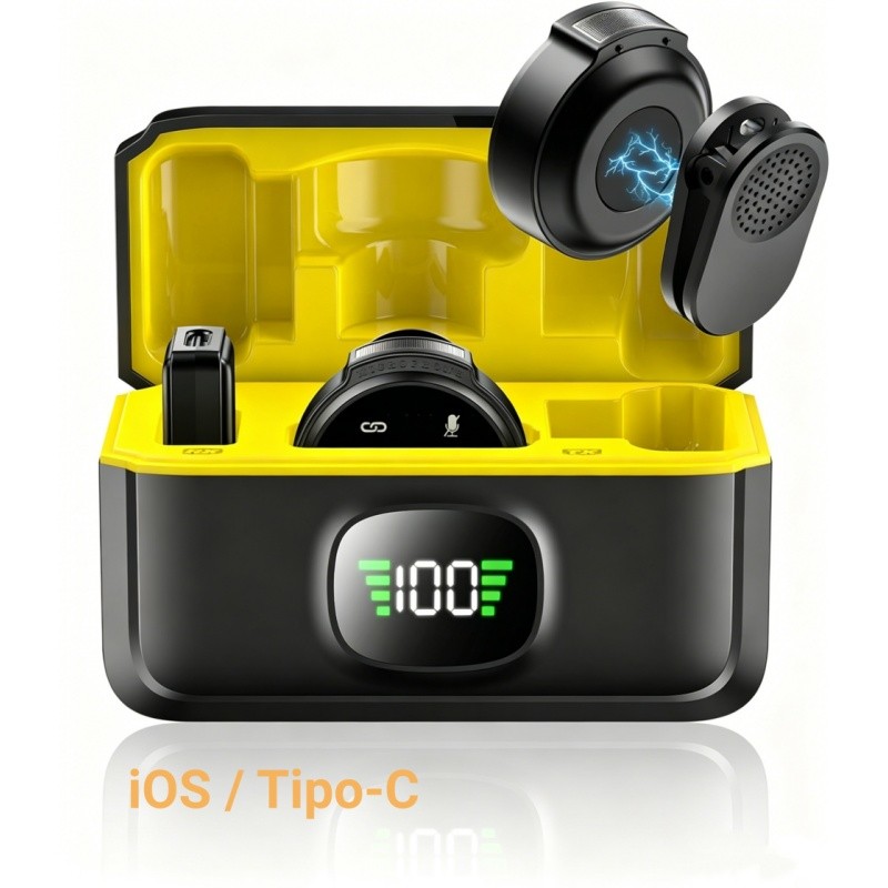 Microfone de Lapela Sem Fio Profissional | Tipo C/iOS | Plug & Play com Redução de Ruído para Live e Gravação