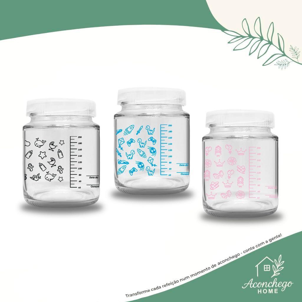 4 Potes de Vidro p/ Leite Materno 200ml – Livre de BPA c/ Graduação