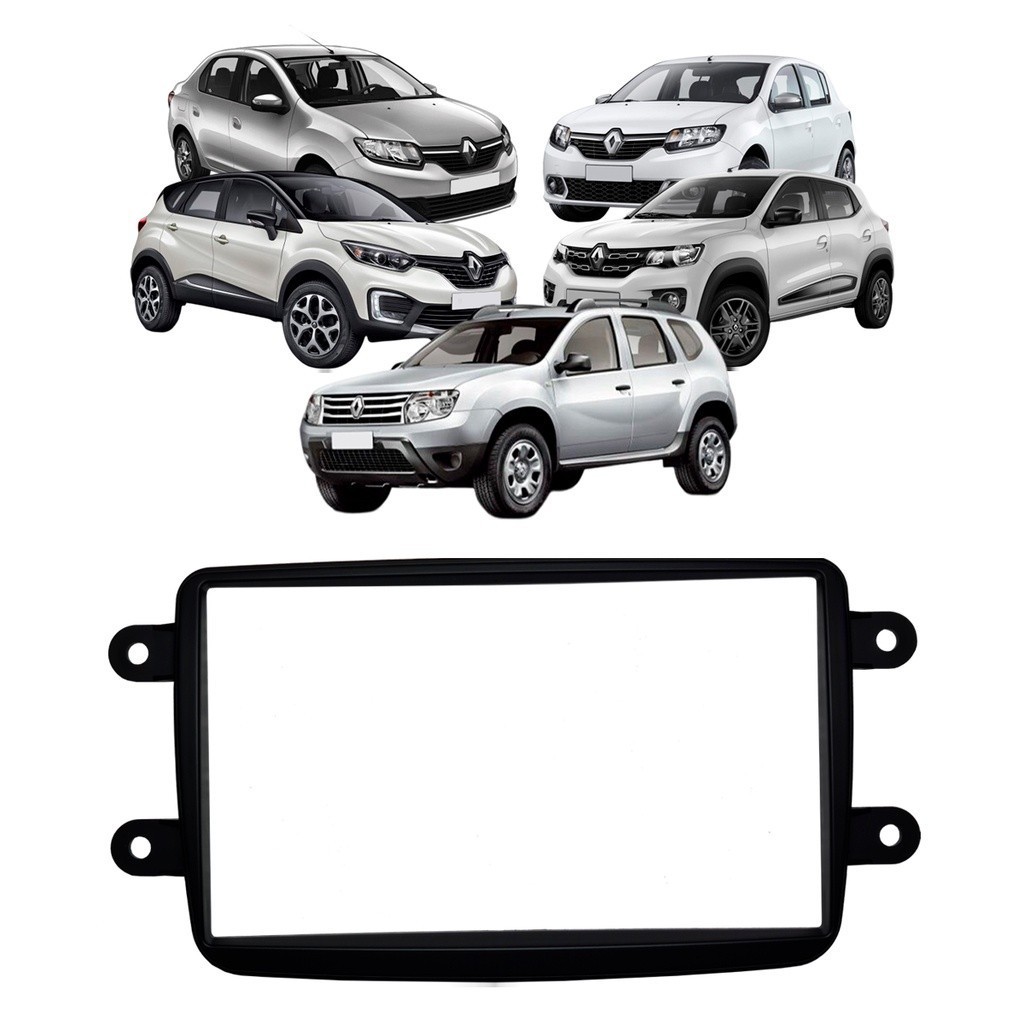 Moldura 2 DIN Renault Kwid/ Captur/ Duster/ Sandero/ Logan Preta Fiamon em Oferta na Shopee