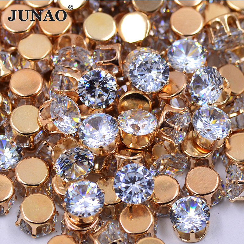 50 Peças SS38 8mm Costura Cristais De Zircônia Transparentes Strass De Garra De Ouro Costurar Em Pedra De Para