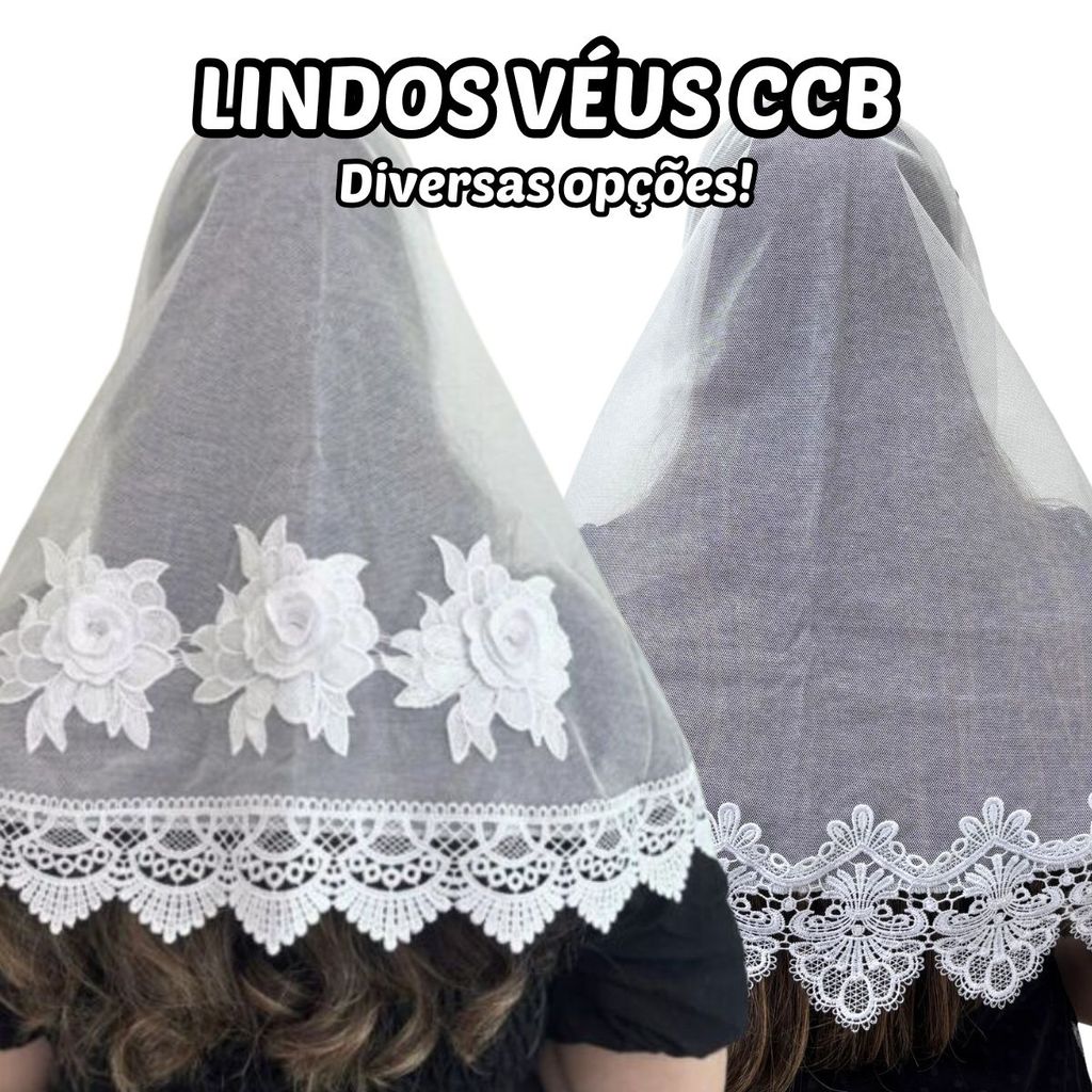 Véu Ccb Congregação Diversos Modelos com Aplique Renda Guipir Floral Adulto em Oferta na Shopee