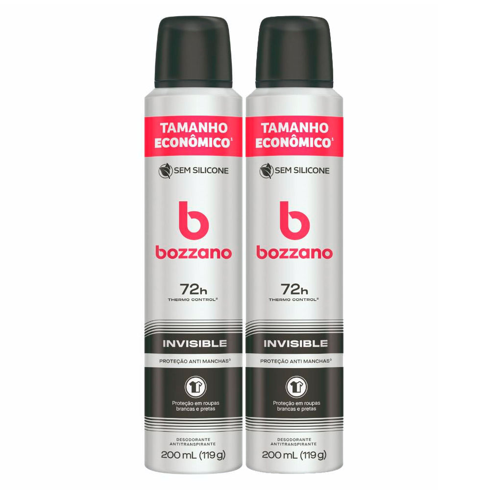 Kit 2 Desodorante Bozzano Invisible Aerossol Antitranspirante Masculino 200ml em Oferta na Shopee
