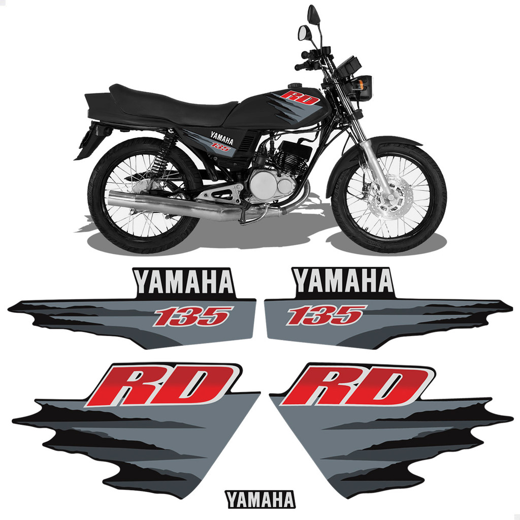 Kit Adesivos Para Yamaha RD 135 1998 Moto Preta Laterais em Oferta na Shopee