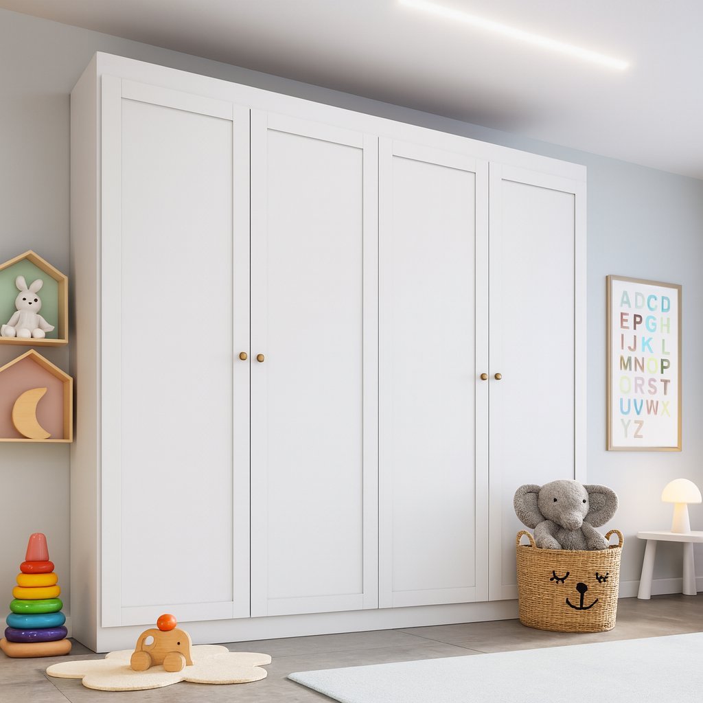 Guarda Roupa Infantil Americano 4 Portas 2 Gavetas Branco Alecrim Branco em Oferta na Shopee