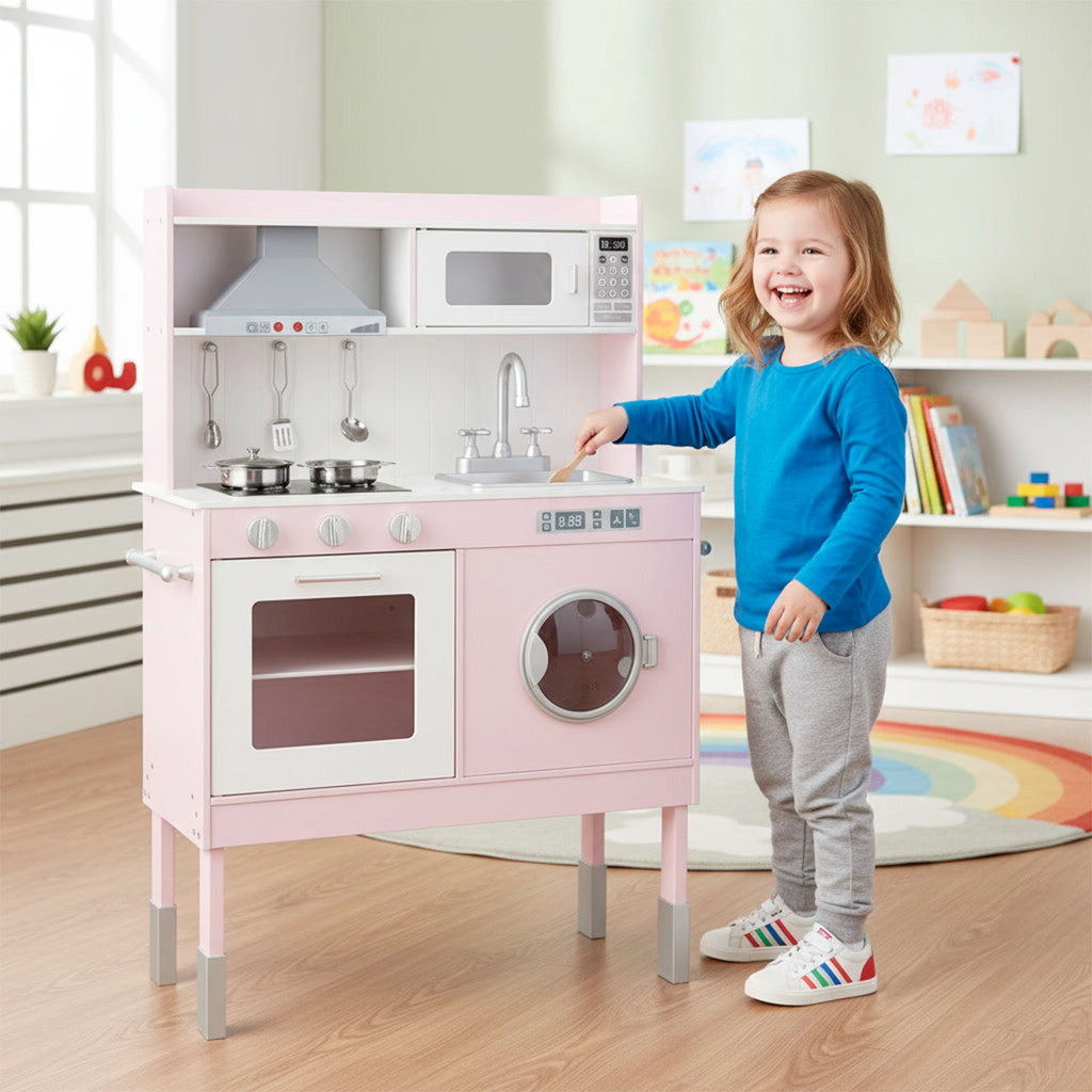 Imagem Kit Mini Cozinha Infantil Grande Completa Madeira MDF para Criança de 2 a 6 anos com fogao pia etc