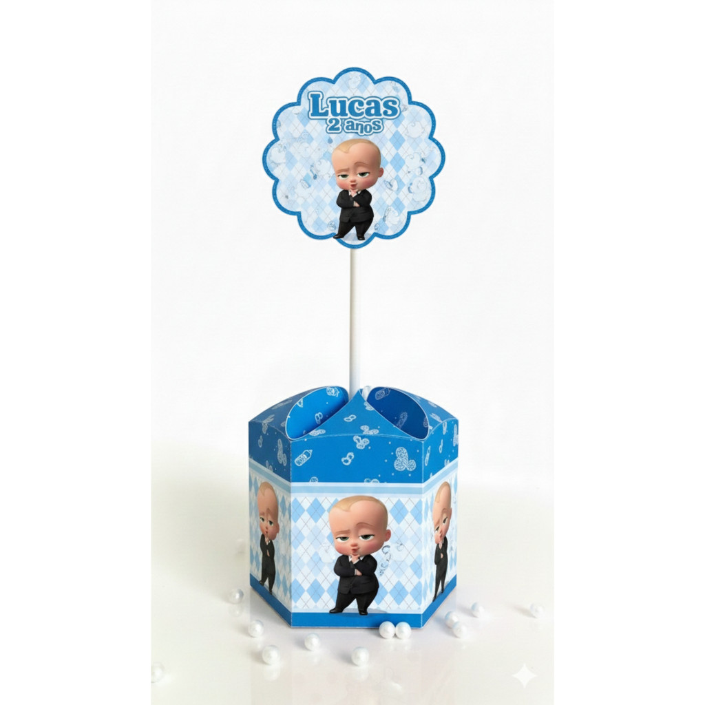 Kit 40 Caixinhas Centro De Mesa Personalizadas De Festa Infantil Poderoso Chefinho Nome Idade