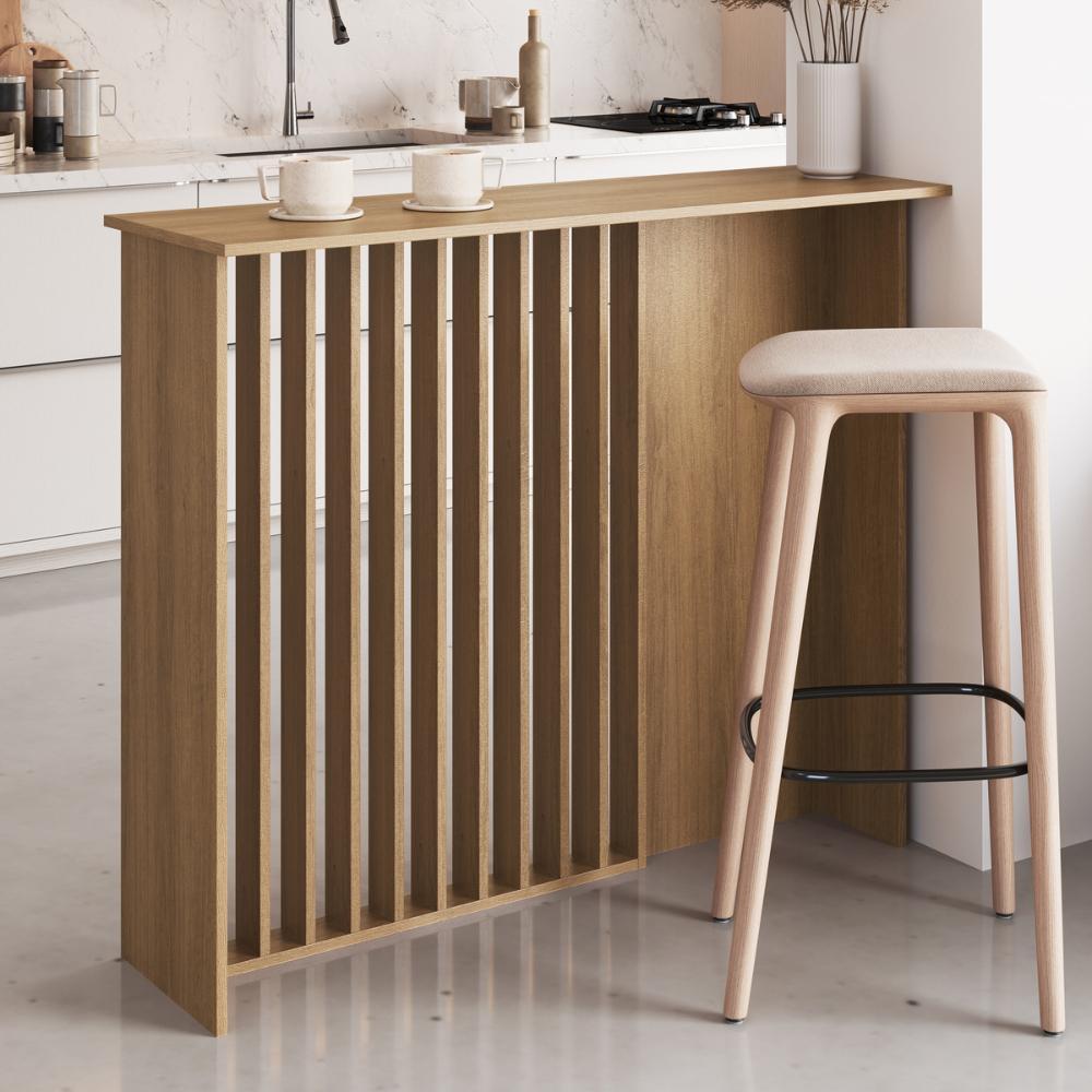 Bancada Ilha para Cozinha 120cm com Painel Ripado Bahia BC1200 Cor Mel - Art In Móveis em Oferta na Shopee