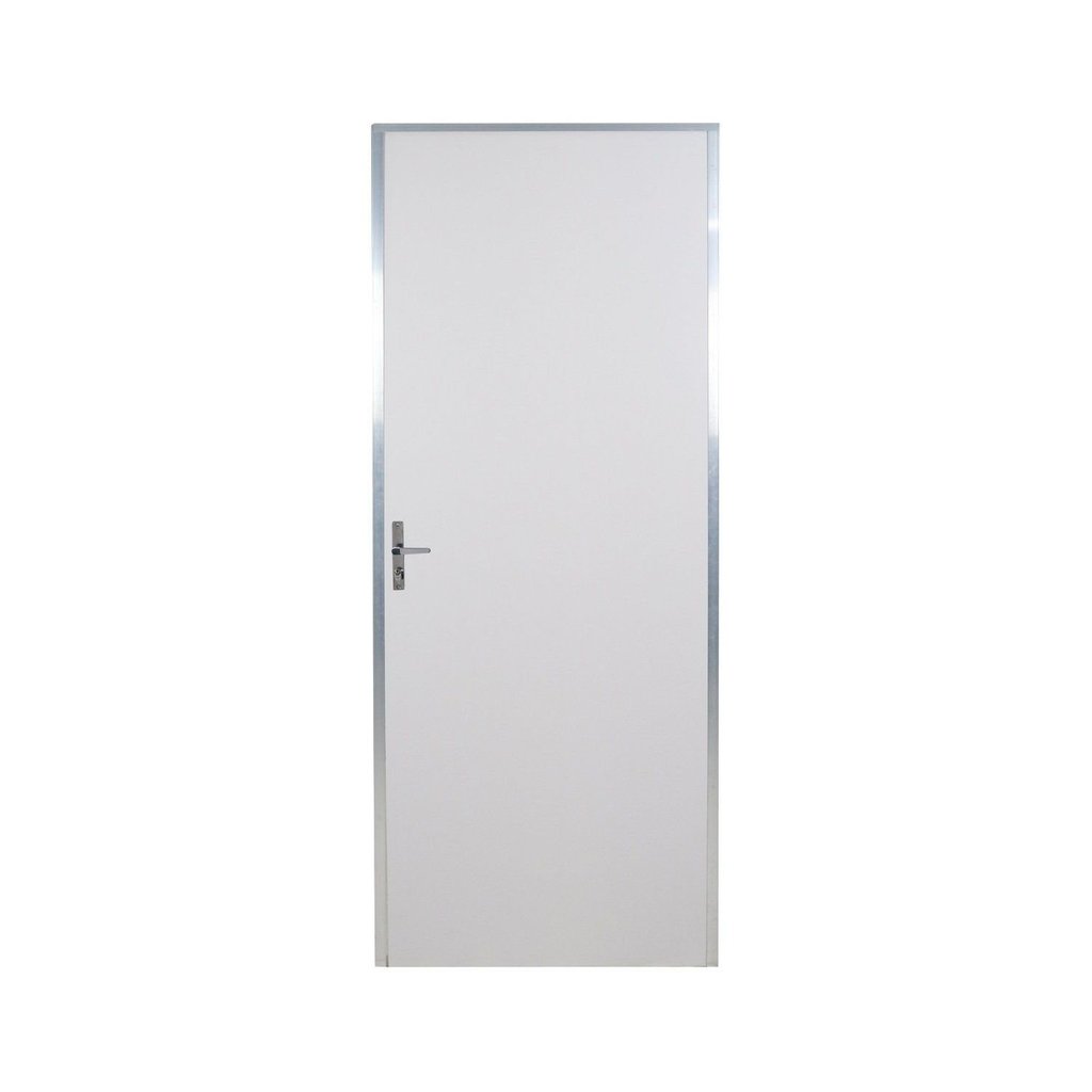 Kit Porta de Madeira Lisa 212x75cm com Batente de Aluminio 3,6cm Ecomadeiral MGM Abertura Esquerda Branco Branco