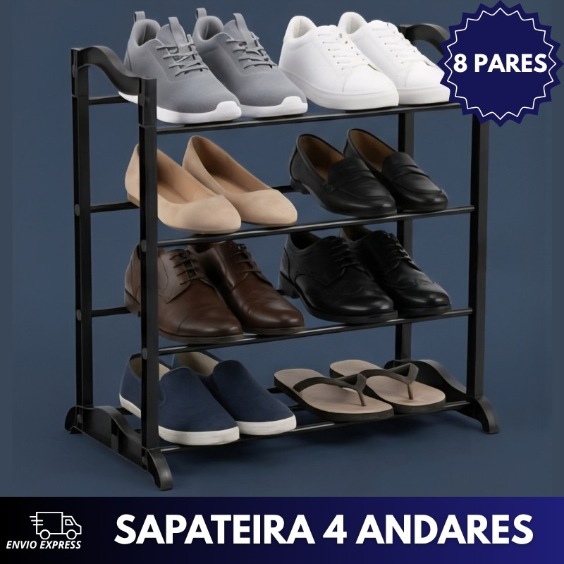 Sapateira 4 Andares 8 Pares Preta Branca Metal Haste Organizadora Compacta Multiuso