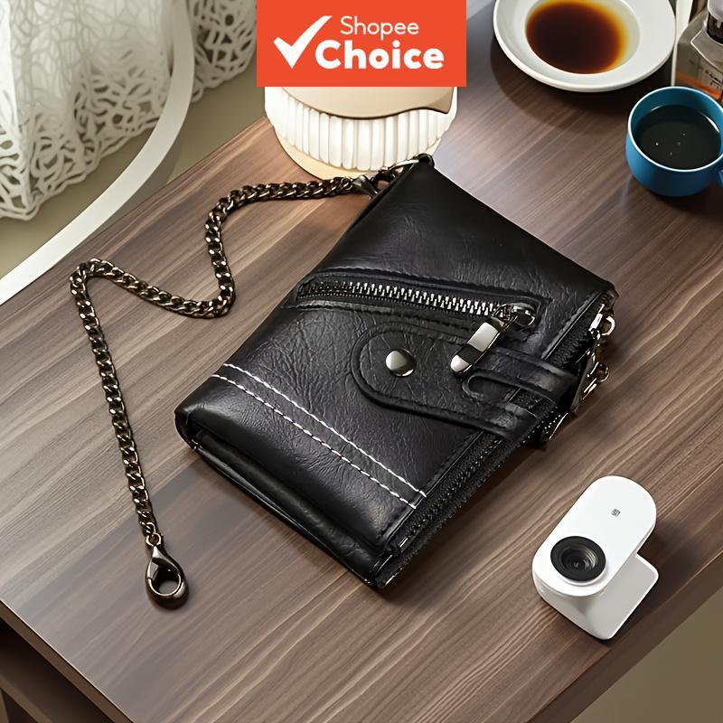 Nova carteira masculina curta com dois zíperes, elegante, com vários bolsos e funções, porta-documentos e porta-cartões,