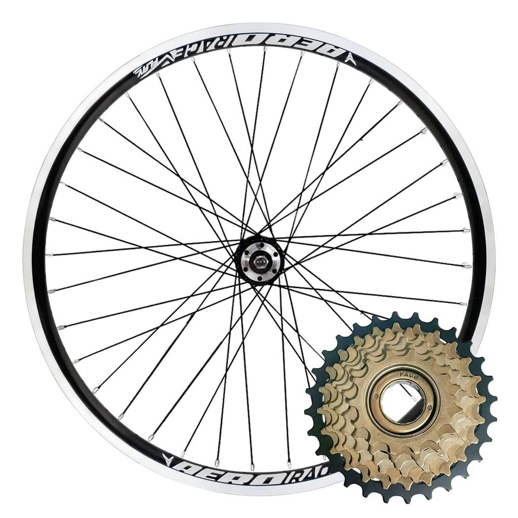 Roda Traseira Aro 26 1.95 Flay Aero Com Catraca 6, 7, 8V Para freio a Disco ou V-Brake - Montada