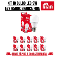Kit 10 Lâmpada Bulbo Led 9w Branca Fria 6500k E27 Kian