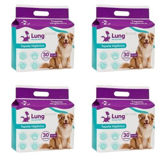Kit 4 Tapete Higienico 50x60cm 30Un p/ Cachorro Pet Gel Absorvente Borda Colante